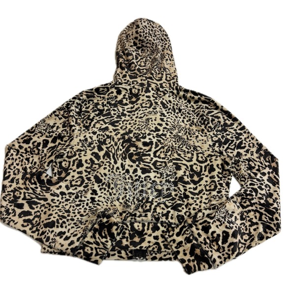 Juicy Couture Jacket Womens X Large Leopard Velour Zip Up Rhinestone Hoodie - Picture 2 of 8